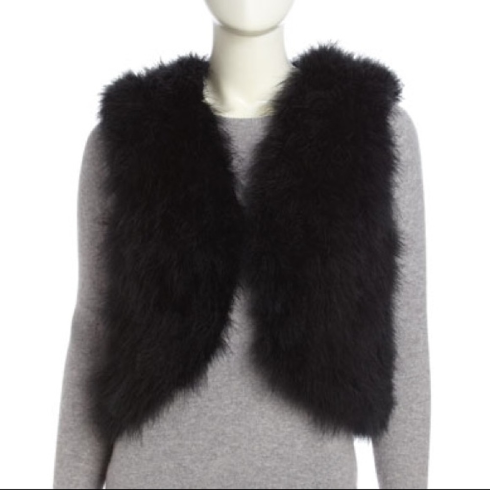Adrienne Landau Marabou Black Feather Vest Small